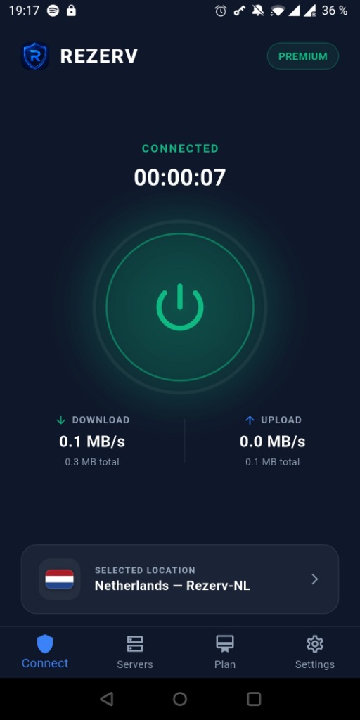 Rezerv VPN Connect Screen