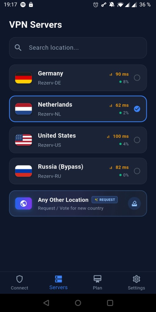 Rezerv VPN Servers List